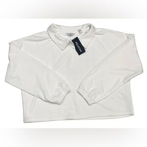 Peloton Women’s Polo Sweatshirt Pullover White With Graphics On Back‎ XL NWT